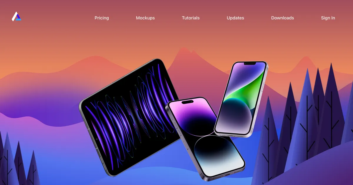 Angle homepage hero showing device mockups in perspective for Sketch and Figma