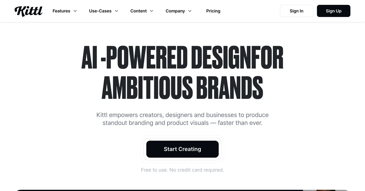 Kittl homepage hero promoting AI-powered design for brands