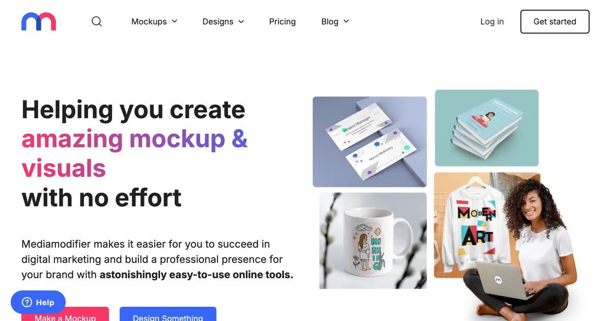 Mediamodifier homepage hero showing its mockup generator