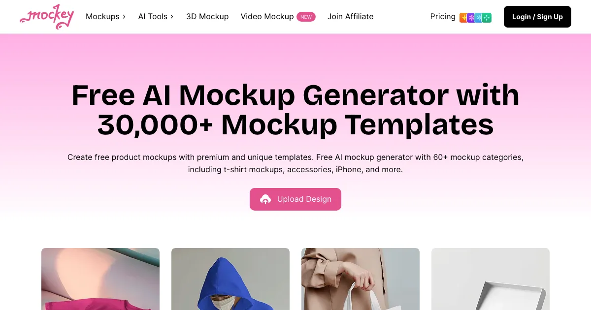 Mockey homepage hero showing its free AI mockup generator
