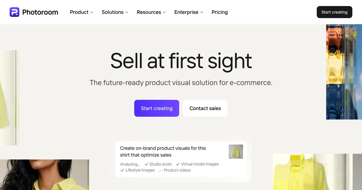Photoroom homepage hero promoting product image editing at catalogue scale