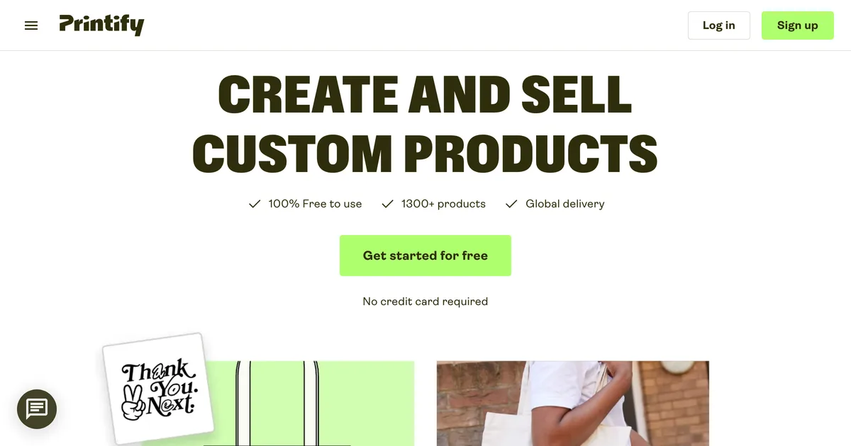 Printify homepage hero promoting its print on demand platform